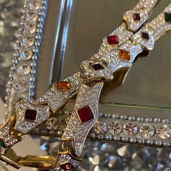 Jewelry - Vintage Crystals hinged collar Elegant Gold and Multicolor Gemstone Necklace